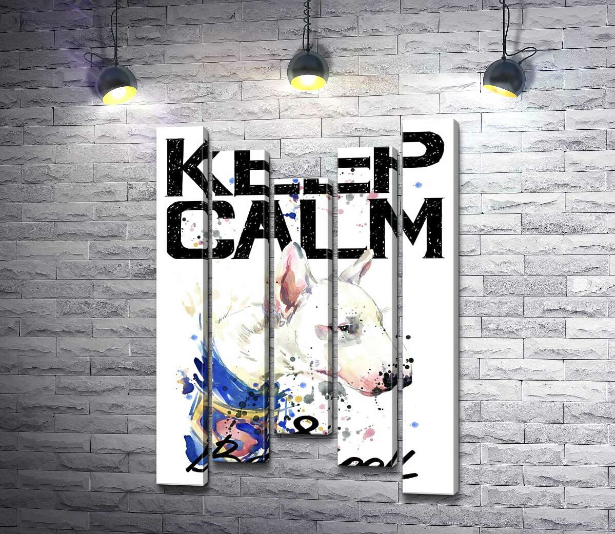 

Модульная картина ArtPoster Профиль бультерьера среди надписи "keep calm and be cool" 130x192 см Модуль №28