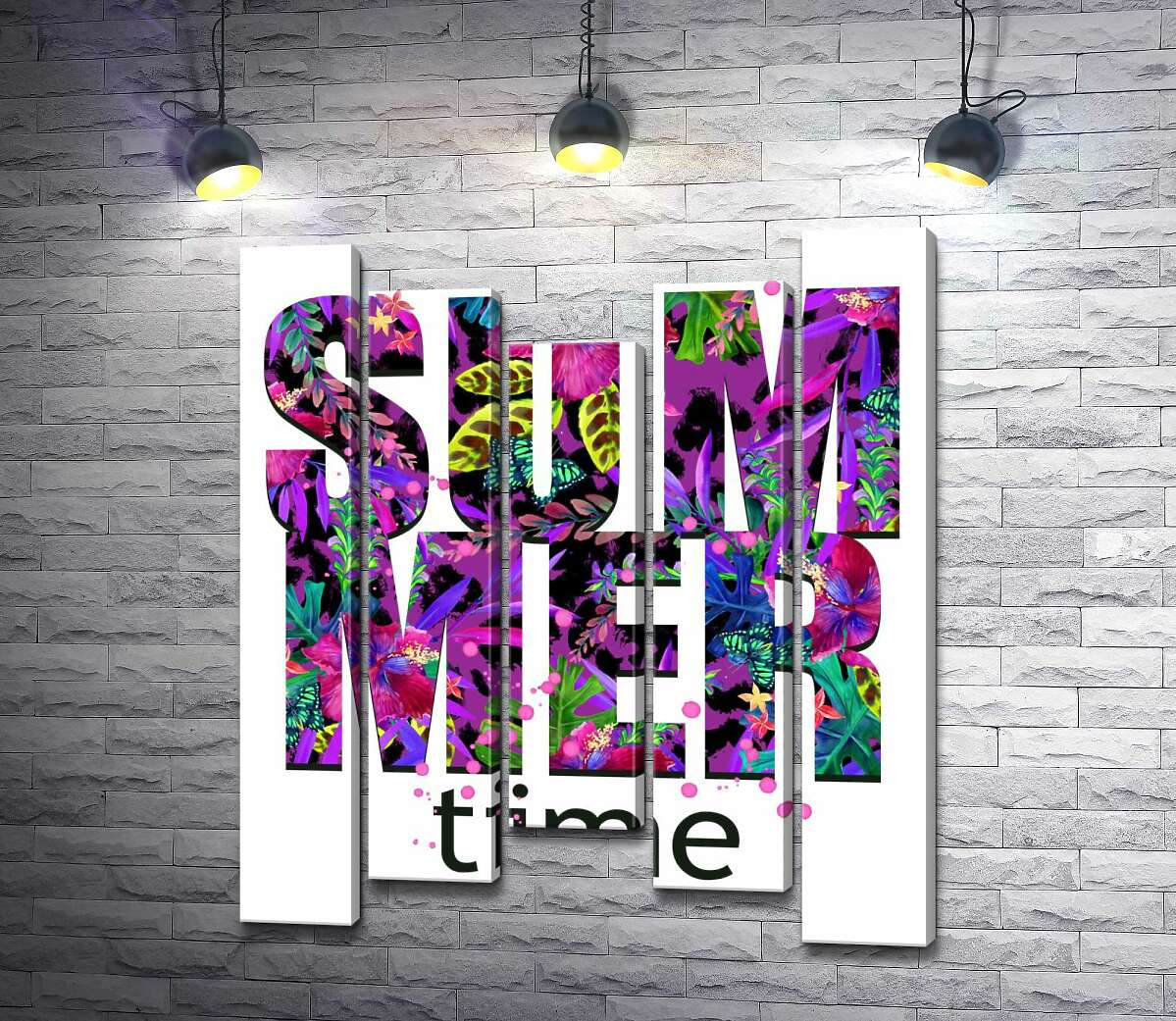 

Модульная картина ArtPoster Рисунок цветочной клумбы в фиолетовых тонах на буквах "summertime" 100x120 см Модуль №28