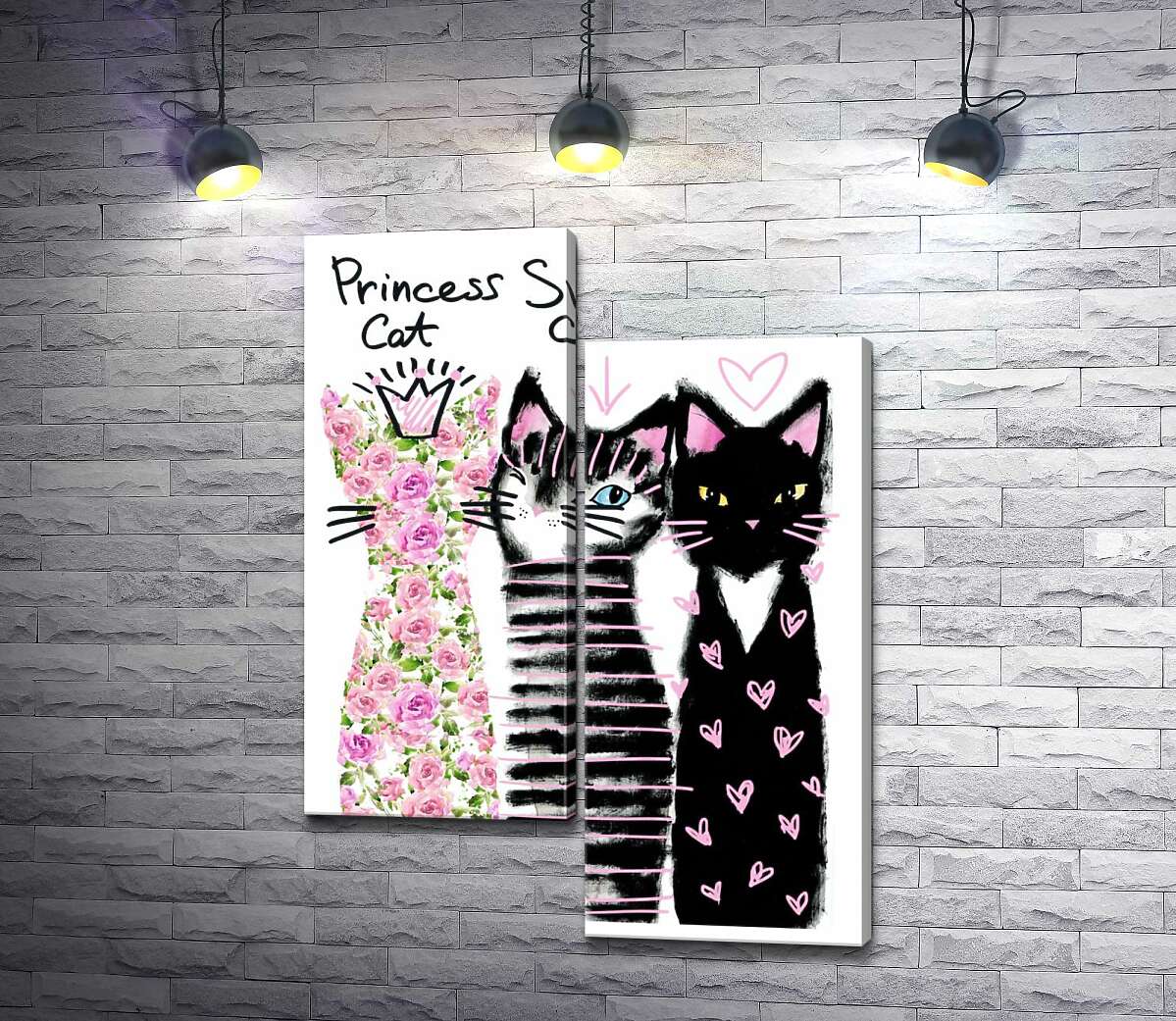 

Модульная картина ArtPoster Разнообразие расцветок котов: розовый, полосатый и пятнистый 50x69 см Модуль №5