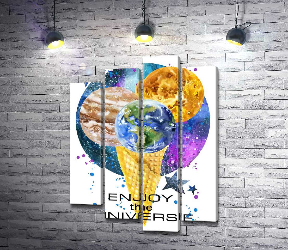 

Модульная картина ArtPoster Рожок мороженого с планетами и надписью "enjoy the universe" 132x179 см Модуль №21