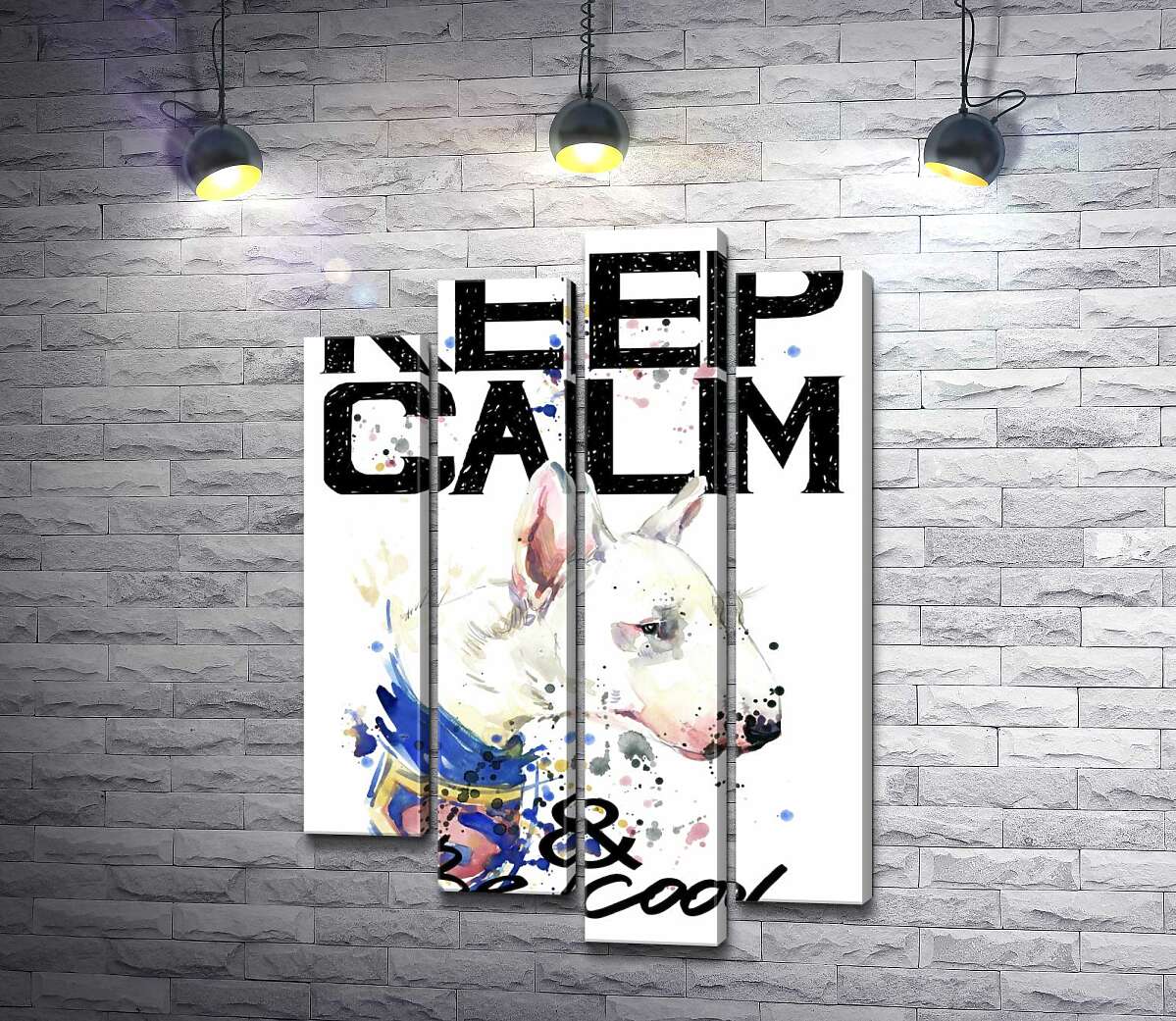 

Модульная картина ArtPoster Профиль бультерьера среди надписи "keep calm and be cool" 100x147 см Модуль №21