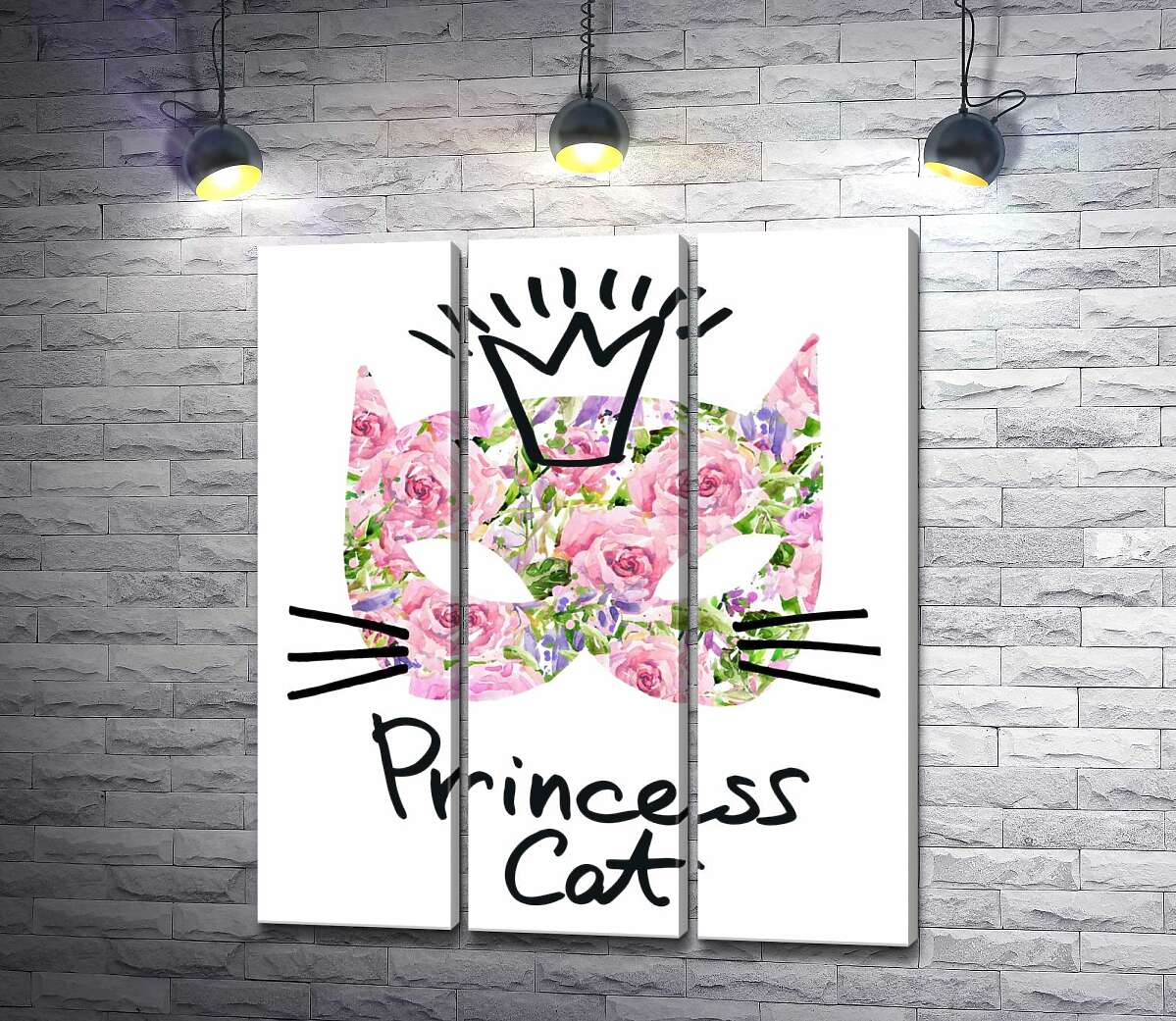 

Модульная картина ArtPoster Розовая маска кота с надписью "princess cat" 102x118 см Модуль №11