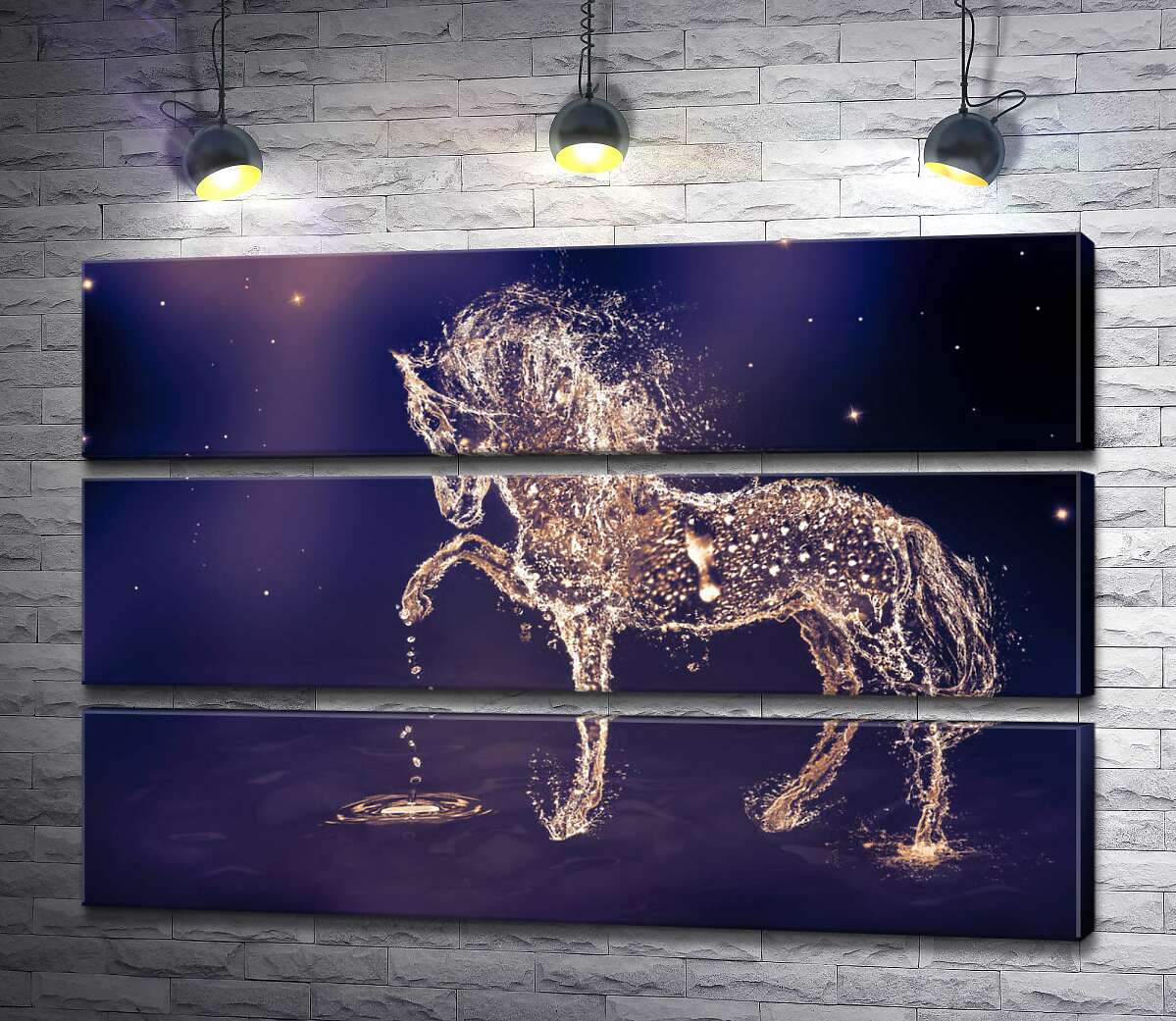 

Модульная картина ArtPoster Прозрачный силуэт лошади из искрящихся капель воды 90x60 см Модуль №13