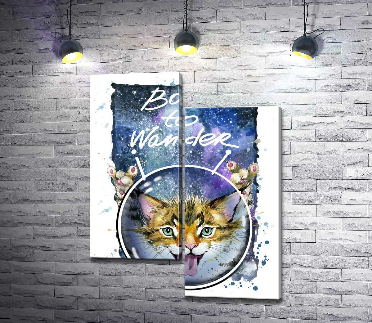 

Модульная картина ArtPoster Рыжий котенок в шлеме среди космоса с надписью "born to wander" 50x65 см Модуль №5