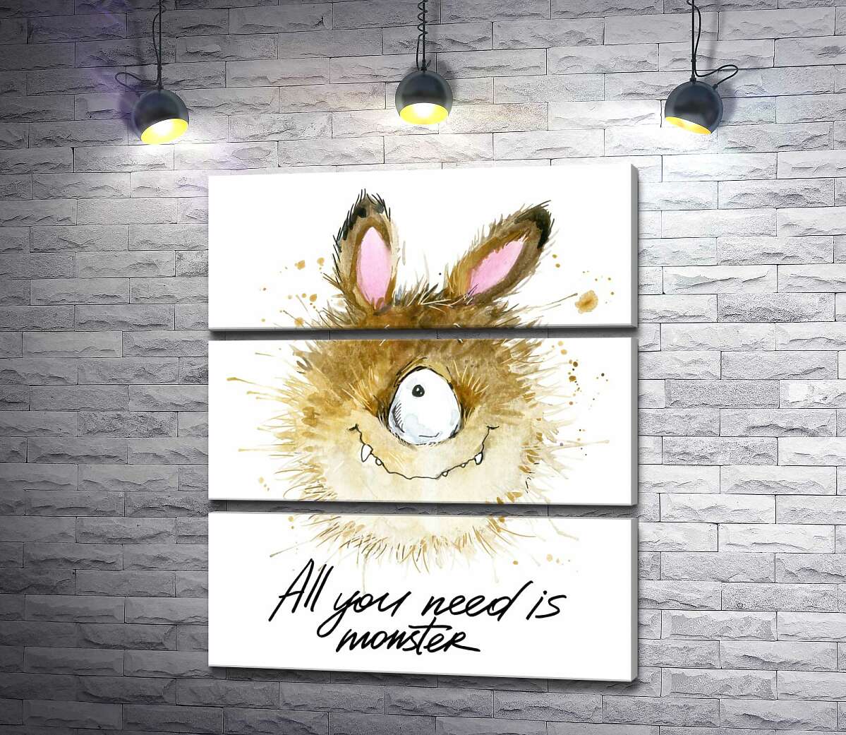 

Модульная картина ArtPoster Пушистый циклоп с заячьими ушами и надписью "all you need is monster" 51x60 см Модуль №13