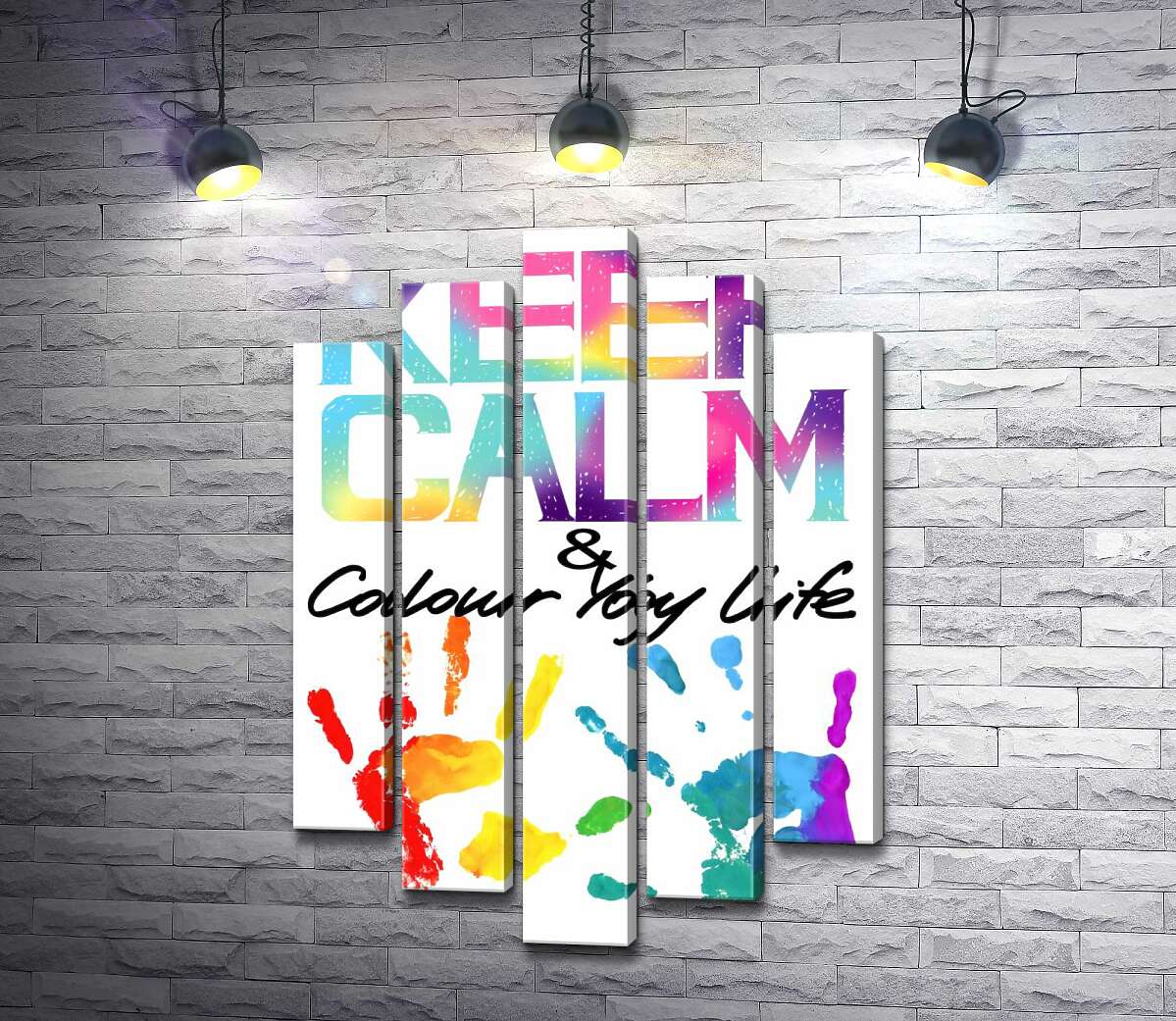 

Модульная картина ArtPoster Радужные отпечатки рук под надписью "keep calm and colour your life" 100x148 см Модуль №26