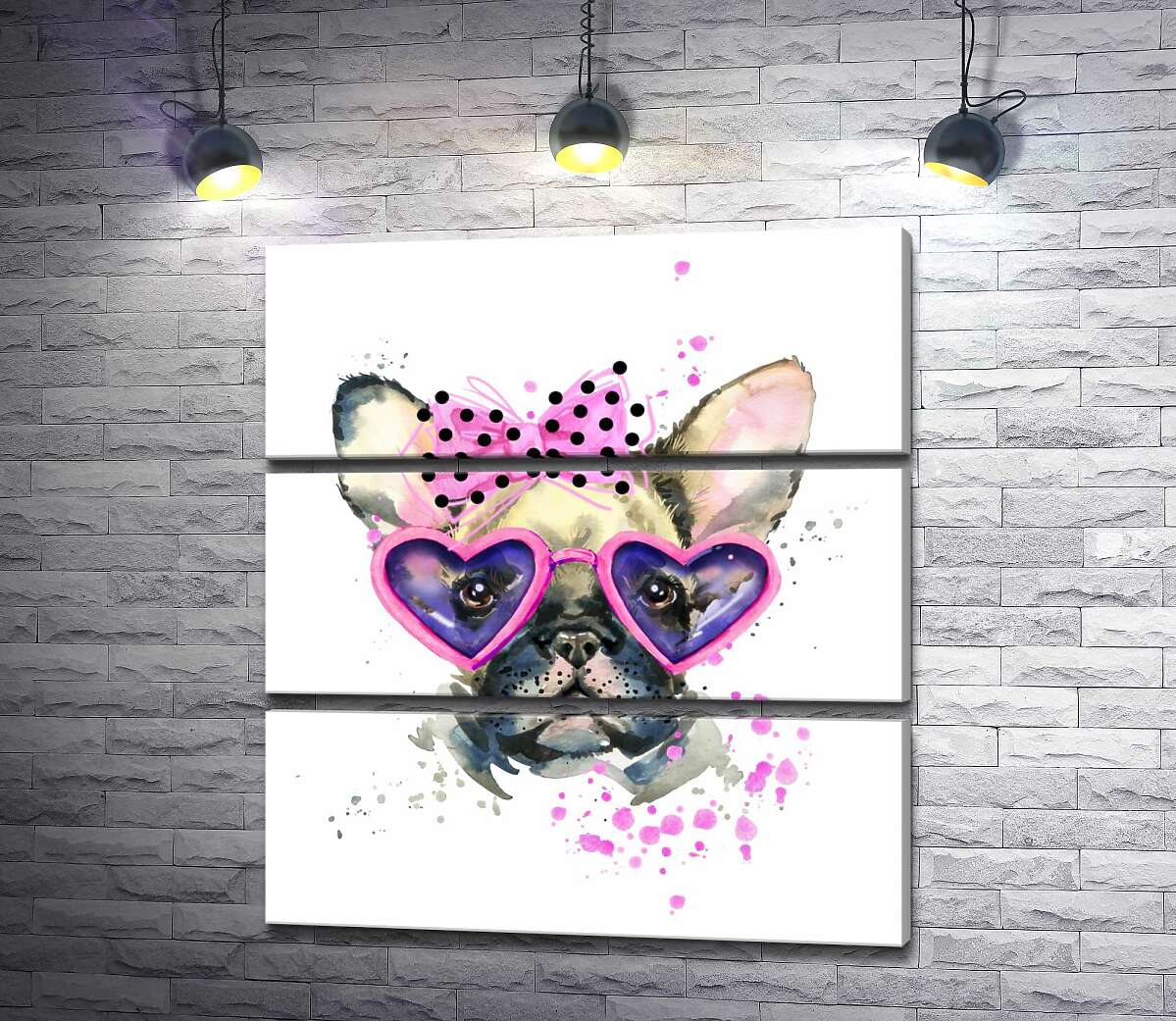 

Модульная картина ArtPoster Розовые очки-сердечки на морде французского бульдога 100x111 см Модуль №13