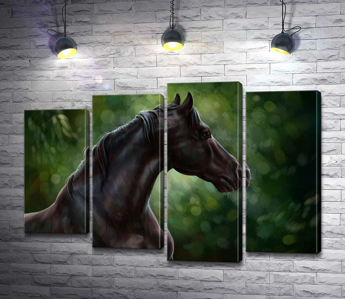 

Модульная картина ArtPoster Профиль вороного коня на фоне густых кустов 80x57 см Модуль №21
