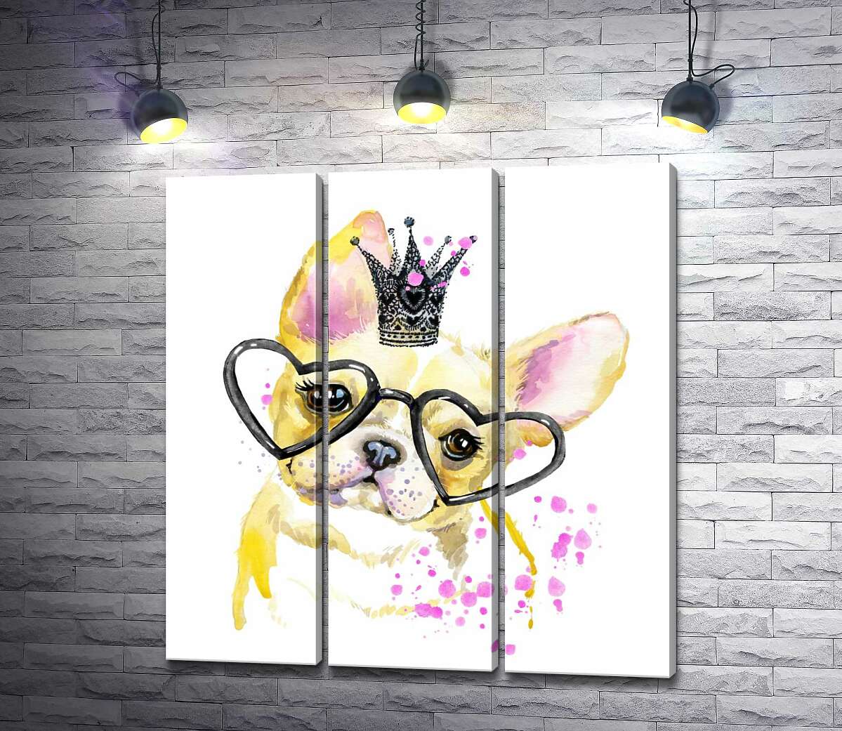 

Модульная картина ArtPoster Рыжий бульдог в очках и с короной смотрит с интересом 102x109 см Модуль №11