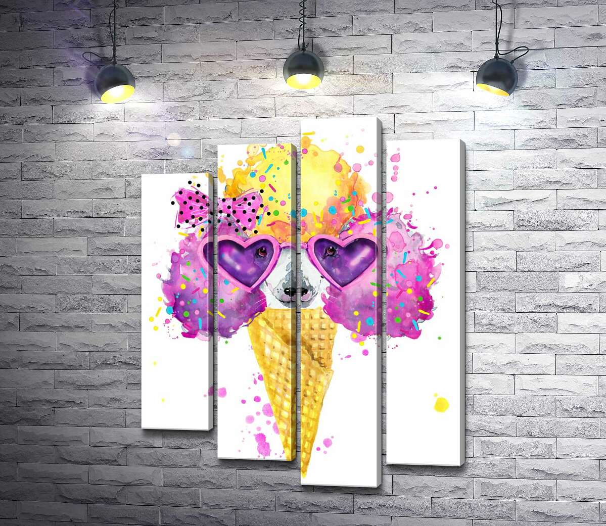 

Модульная картина ArtPoster Розовый пудель с желтой челкой выглядывает из рожка мороженого 100x132 см Модуль №21