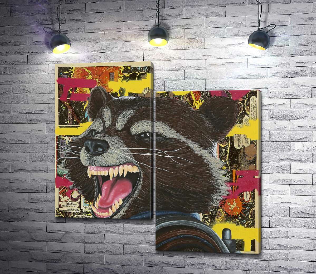 

Модульная картина ArtPoster Ракетный енот (Rocket raccoon) скалит зубы 100x100 см Модуль №5