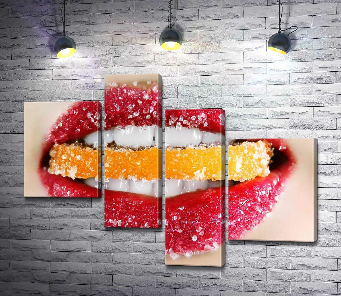 

Модульная картина ArtPoster Сахарные губы кусают апельсиновый мармелад 130x99 см Модуль №20