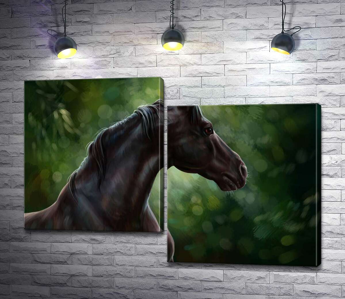 

Модульная картина ArtPoster Профиль вороного коня на фоне густых кустов 100x70 см Модуль №5