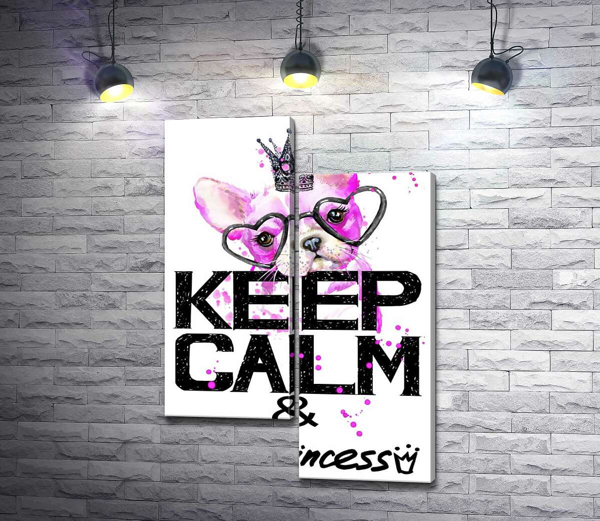 

Модульная картина ArtPoster Розовый бульдог в очках и короне над надписью "keep calm and be princess" 50x74 см Модуль №5