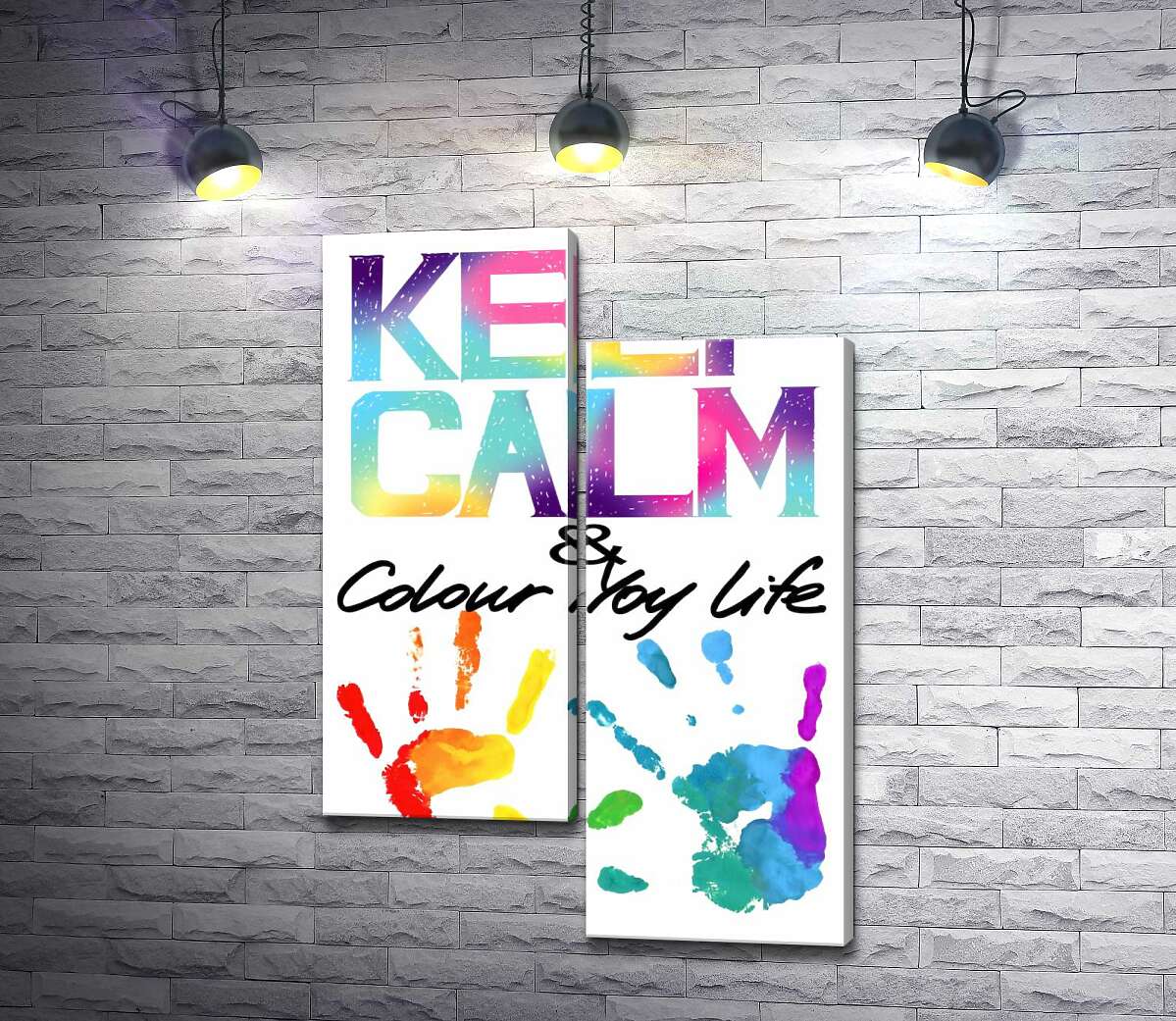 

Модульная картина ArtPoster Радужные отпечатки рук под надписью "keep calm and colour your life" 100x147 см Модуль №5