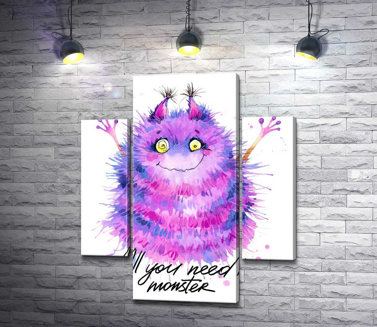 

Модульная картина ArtPoster Пушистый фиолетовый монстр с надписью "all you need is monster" 131x155 см Модуль №7