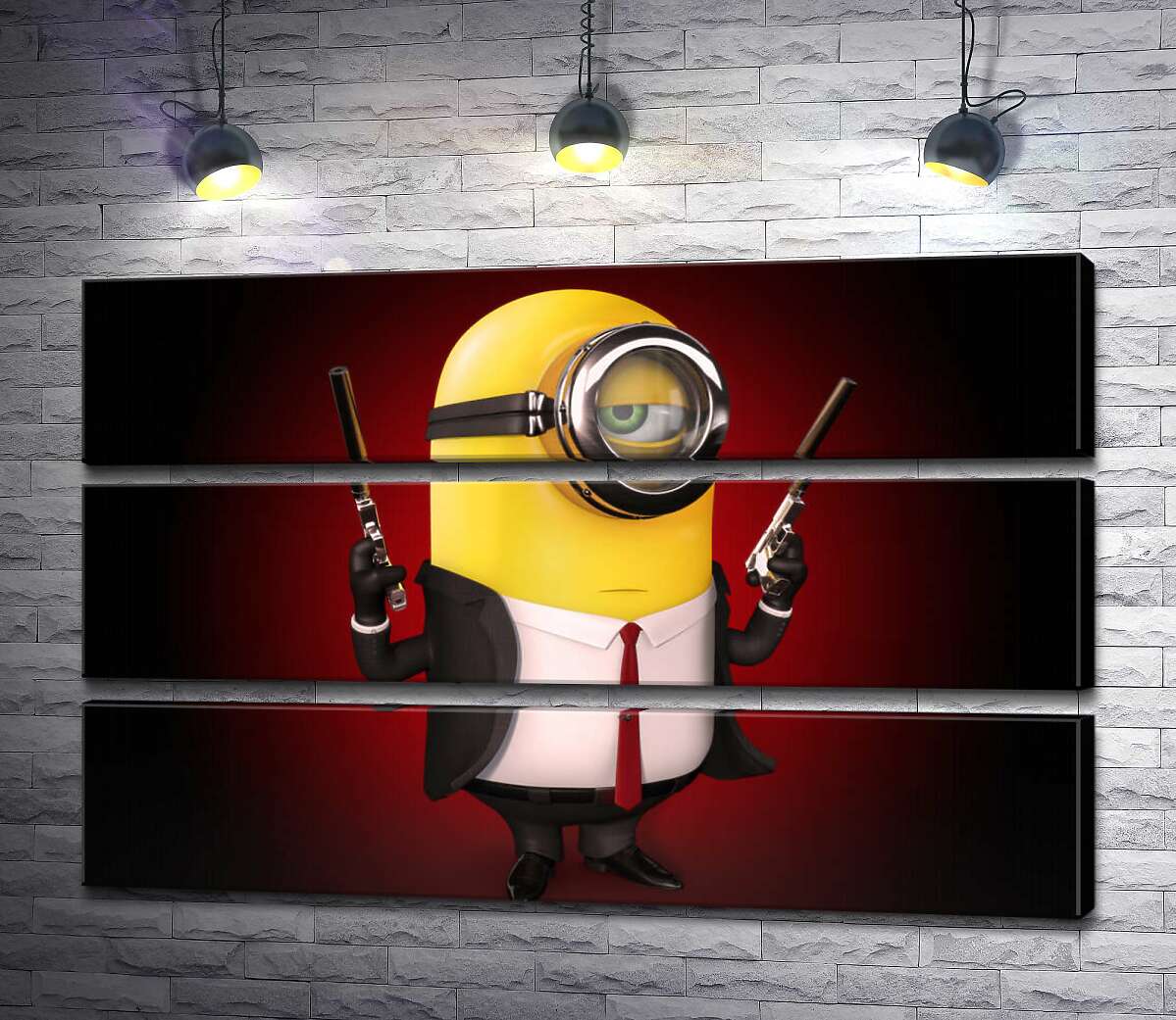 

Модульная картина ArtPoster Самоуверенный миньон Хитман (Hitman minion) в костюме с пистолетами 96x60 см Модуль №13