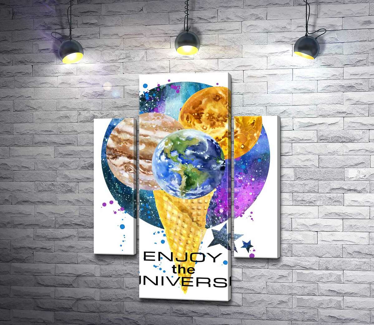 

Модульная картина ArtPoster Рожок мороженого с планетами и надписью "enjoy the universe" 80x110 см Модуль №7