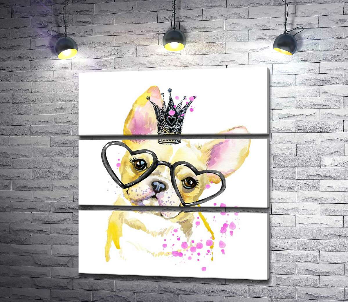 

Модульная картина ArtPoster Рыжий бульдог в очках и с короной смотрит с интересом 100x111 см Модуль №13