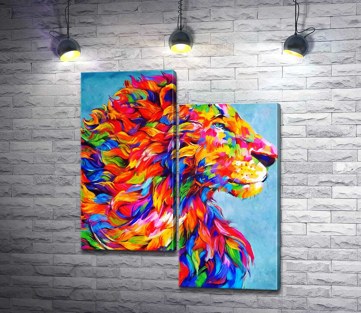 

Модульная картина ArtPoster Радужная грива мощного профиля льва 50x60 см Модуль №5