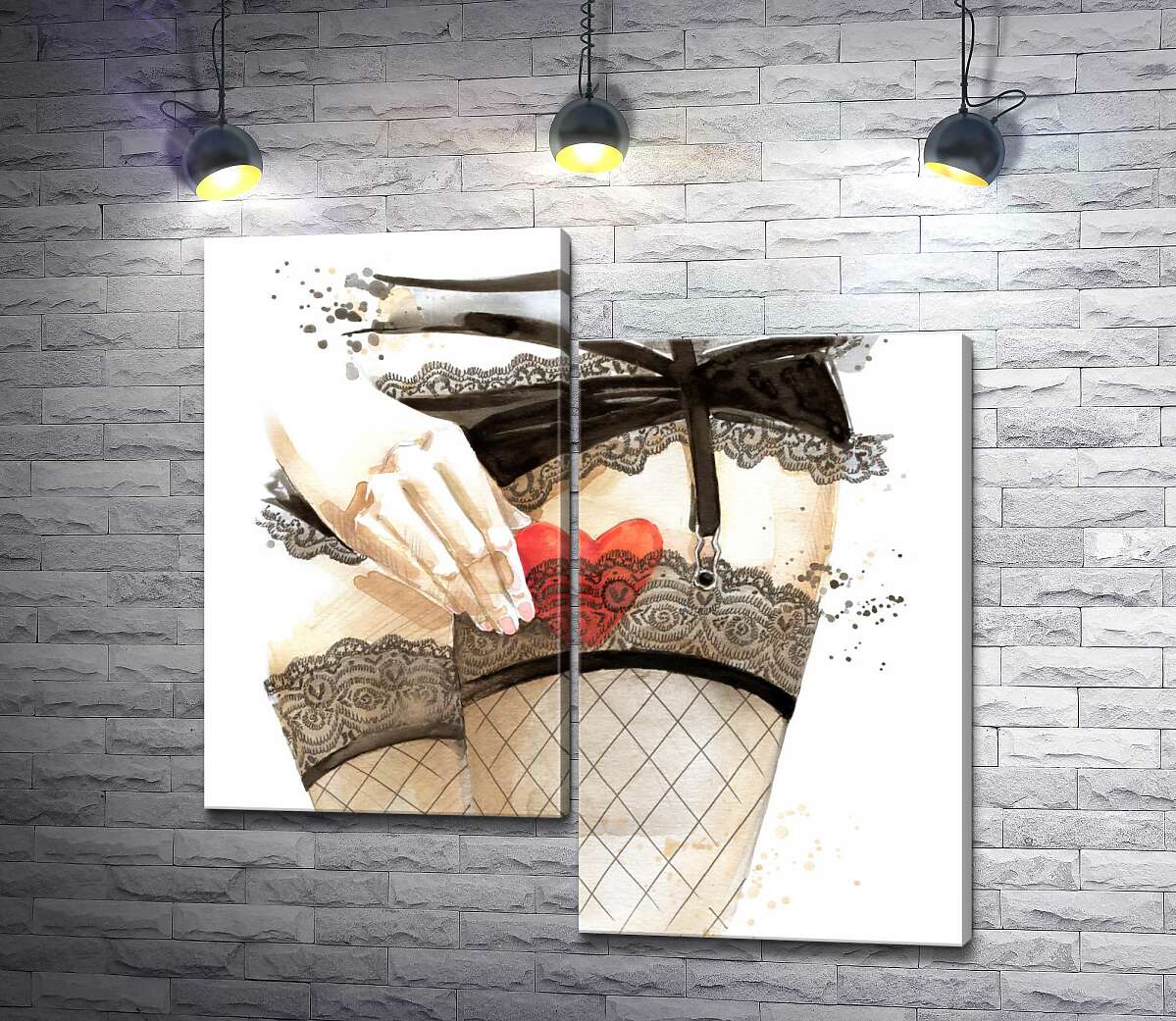 

Модульная картина ArtPoster Сердце скрывается за прозрачную подвязку на ноге соблазнительной девушки 100x100 см Модуль №5