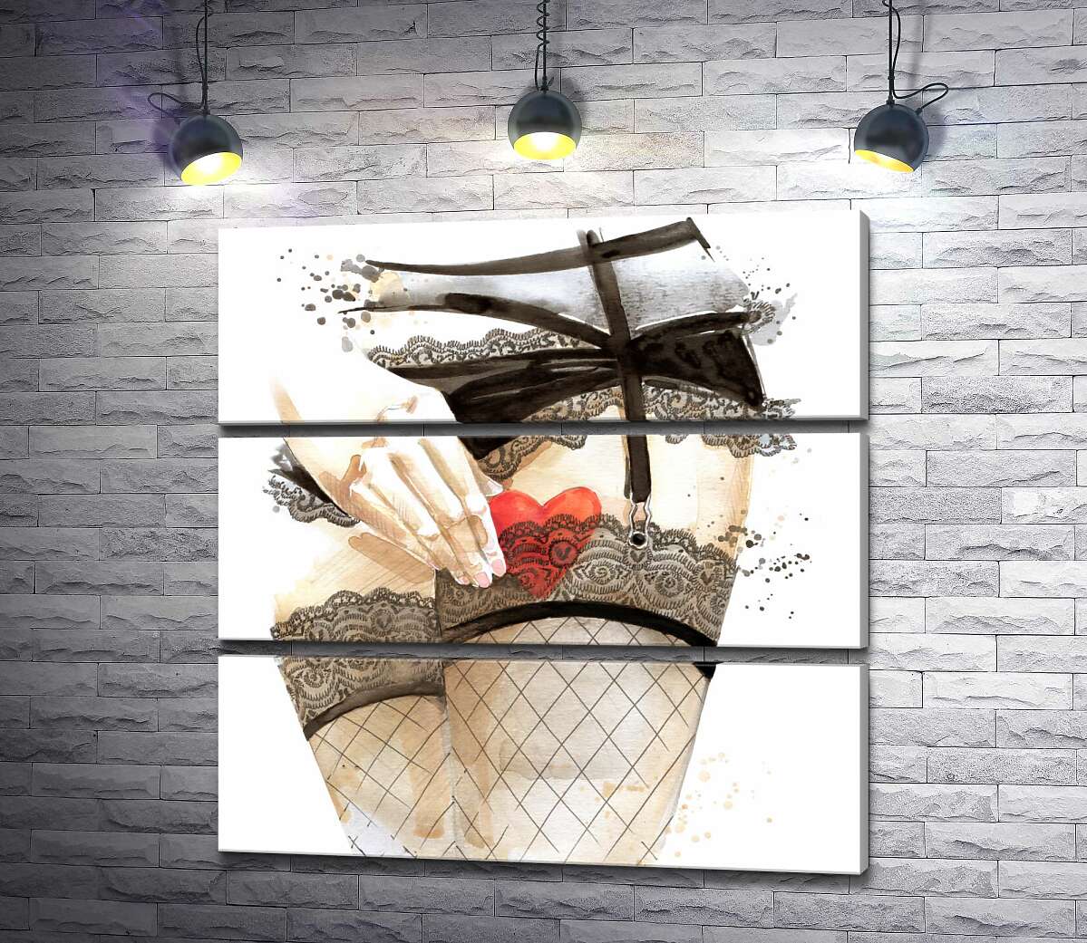 

Модульная картина ArtPoster Сердце скрывается за прозрачную подвязку на ноге соблазнительной девушки 130x132 см Модуль №13