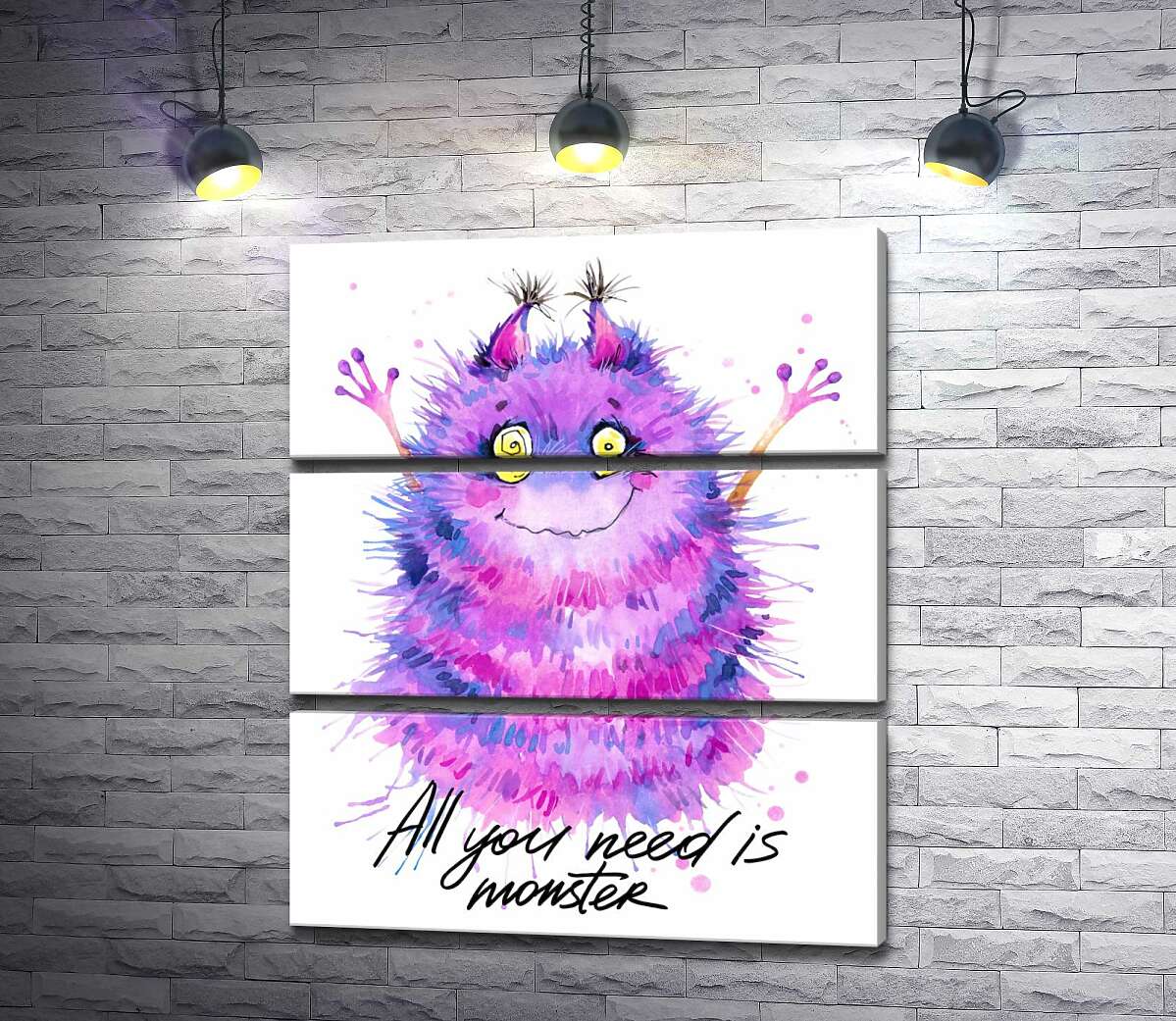 

Модульная картина ArtPoster Пушистый фиолетовый монстр с надписью "all you need is monster" 51x60 см Модуль №13