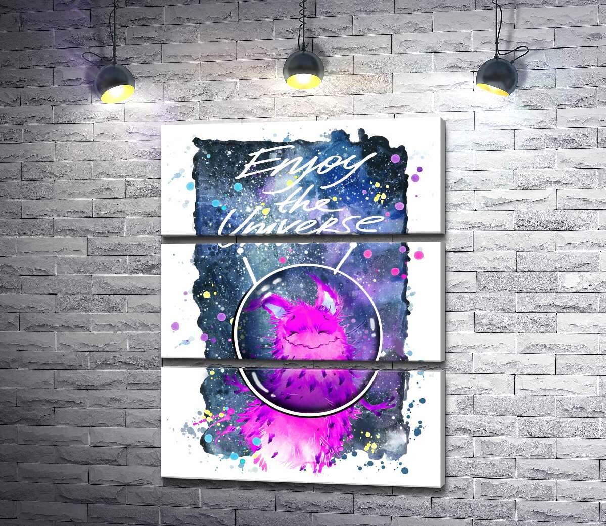 

Модульная картина ArtPoster Розовый монстр в шлеме возле надписи "Enjoy the Universe" 50x66 см Модуль №13