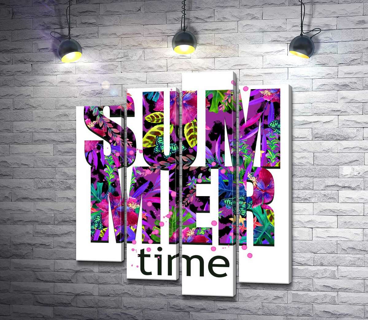 

Модульная картина ArtPoster Рисунок цветочной клумбы в фиолетовых тонах на буквах "summertime" 132x156 см Модуль №21