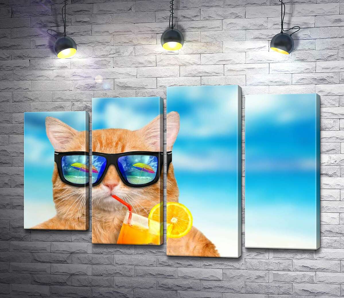 

Модульная картина ArtPoster Рыжий кот в отпуске пьет фреш на пляже 80x54 см Модуль №21