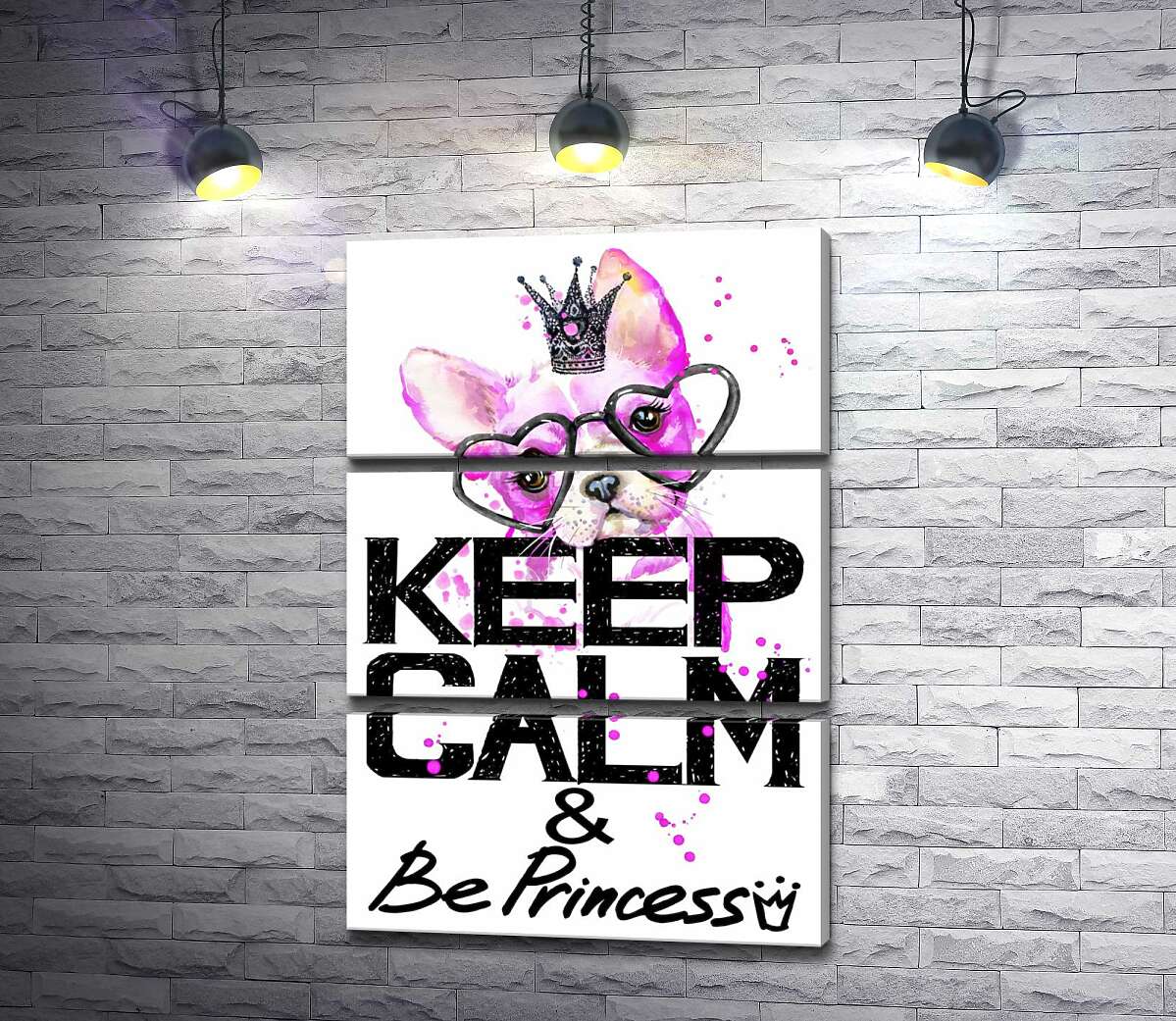 

Модульная картина ArtPoster Розовый бульдог в очках и короне над надписью "keep calm and be princess" 130x192 см Модуль №13