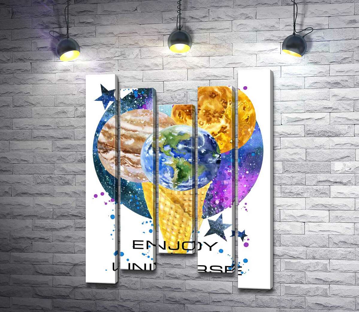 

Модульная картина ArtPoster Рожок мороженого с планетами и надписью "enjoy the universe" 130x179 см Модуль №28