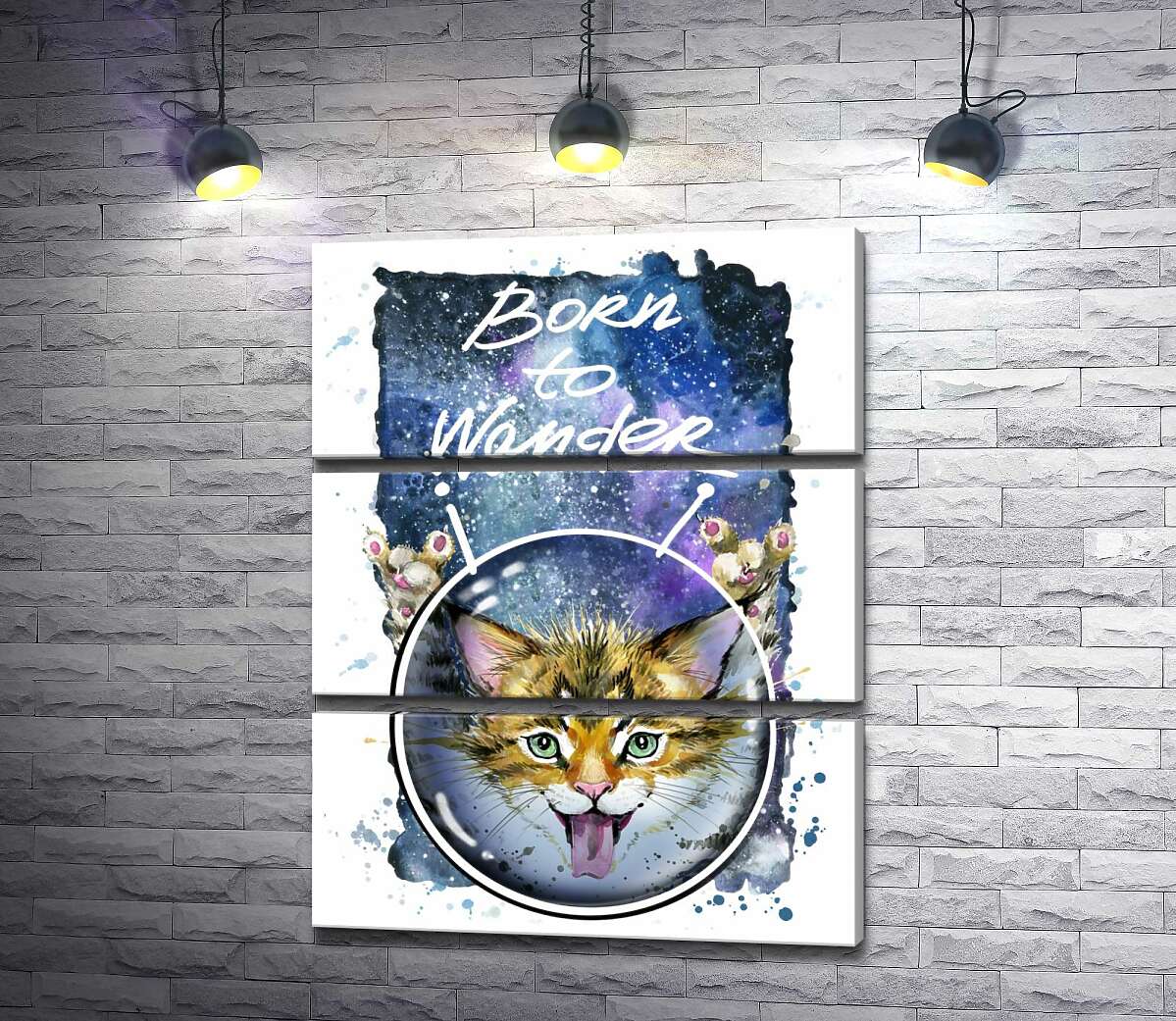 

Модульная картина ArtPoster Рыжий котенок в шлеме среди космоса с надписью "born to wander" 50x66 см Модуль №13