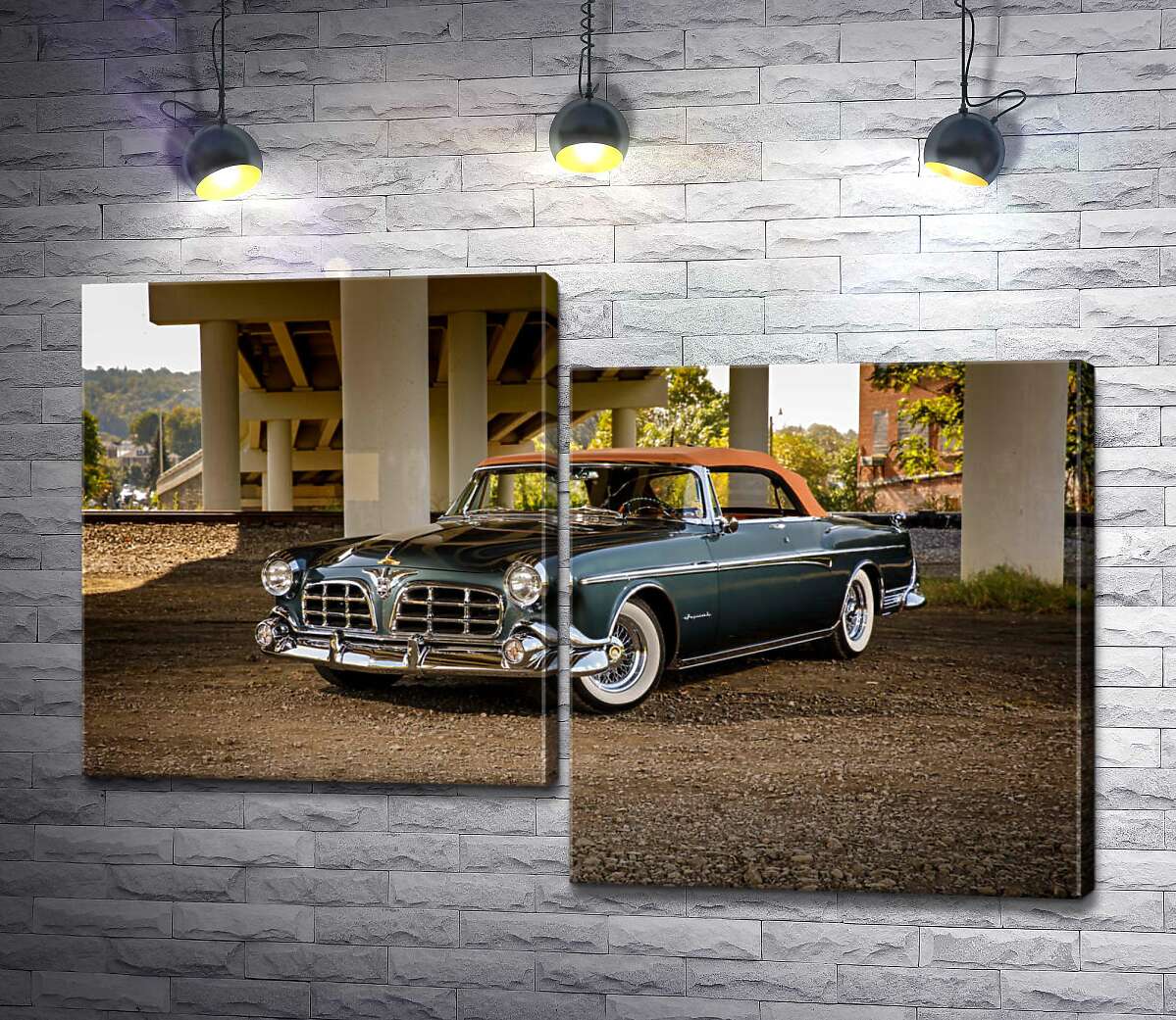 

Модульная картина ArtPoster Темный автомобиль кабриолет Chrysler 1955 стоит в тени моста 100x68 см Модуль №5