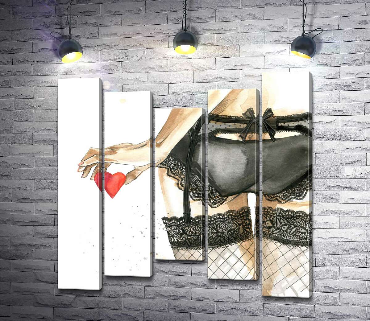 

Модульная картина ArtPoster Соблазнительный силуэт девушки в ажурном белье и сердцем в руке 130x132 см Модуль №28