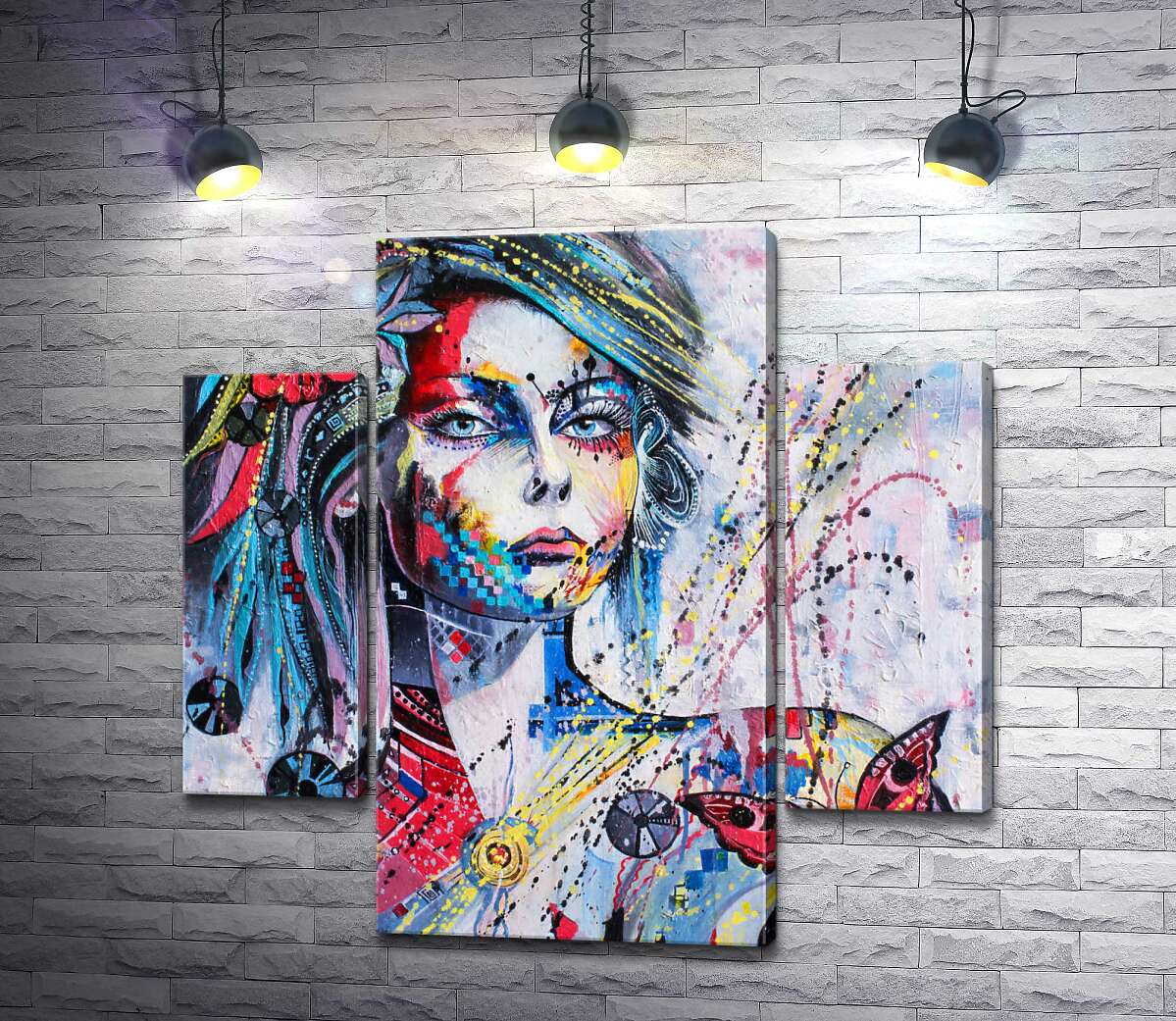 

Модульная картина ArtPoster Спокойное выражение лица девушки, украшенной пестрыми узорами 131x129 см Модуль №7