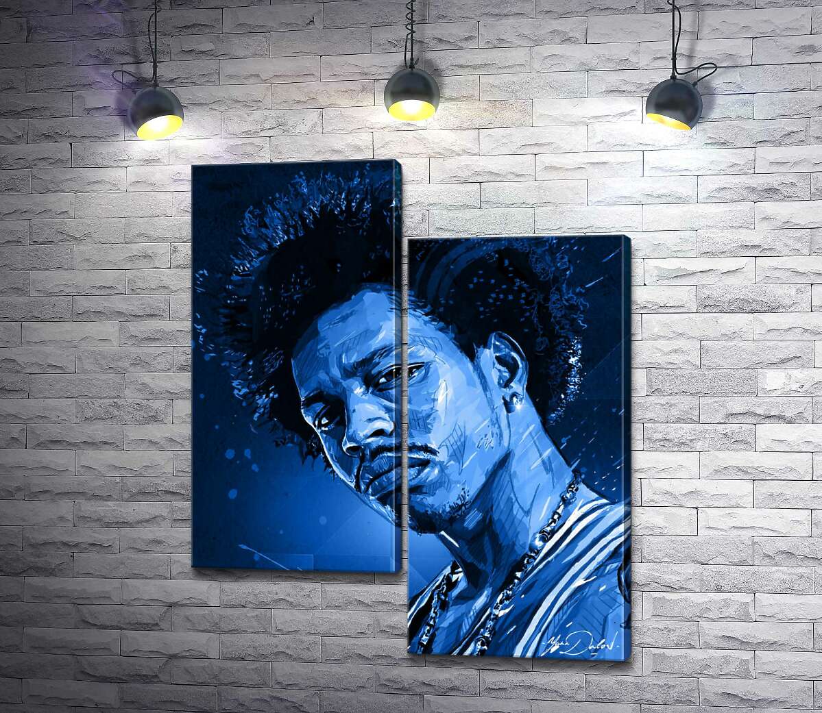 

Модульная картина ArtPoster Синие оттенки портрета американского гитариста Джими Хендрикса (Jimi Hendrix) 100x124 см Модуль №5
