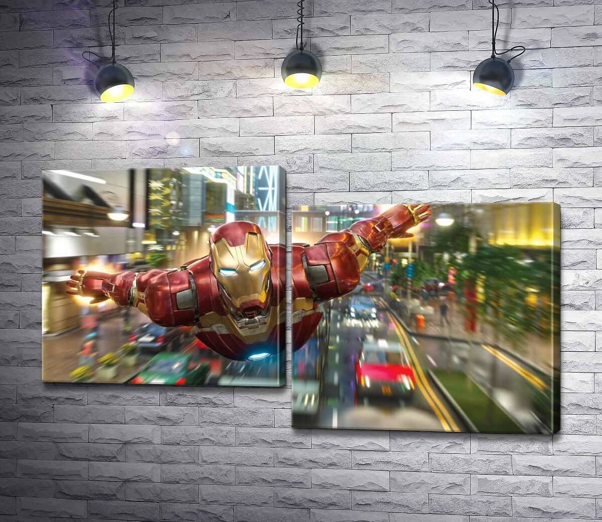 

Модульная картина ArtPoster Супергерой Железный человек (Iron Man) летит над дорогой мегаполиса 100x57 см Модуль №5