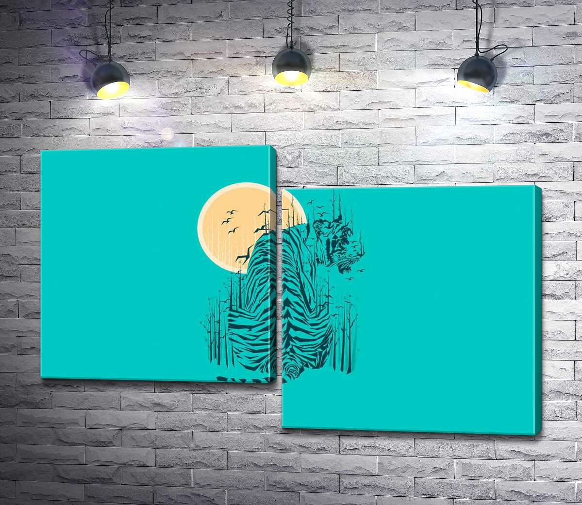 

Модульная картина ArtPoster Силуэт тигра перед солнечным диском 130x82 см Модуль №5