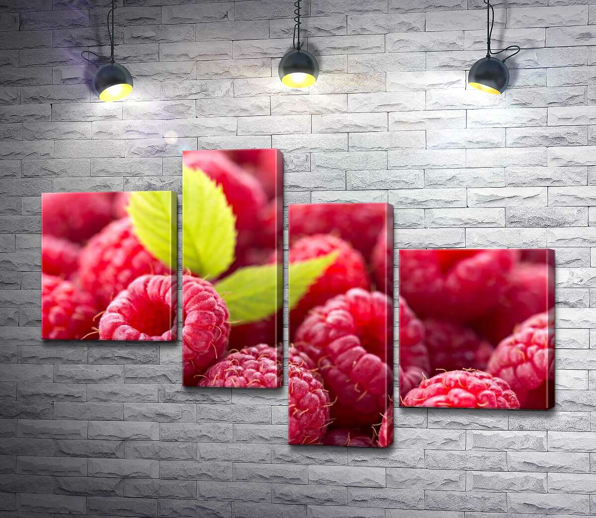 

Модульная картина ArtPoster Сладкие ягоды малины с нежными листочками 130x89 см Модуль №20