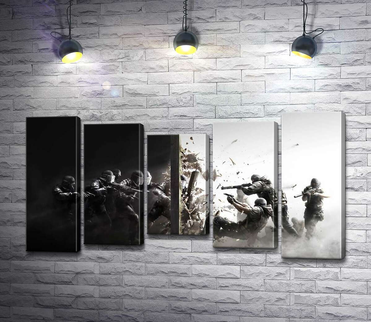 

Модульная картина ArtPoster Солдаты-захватчики пробивают стену границы 130x70 см Модуль №28