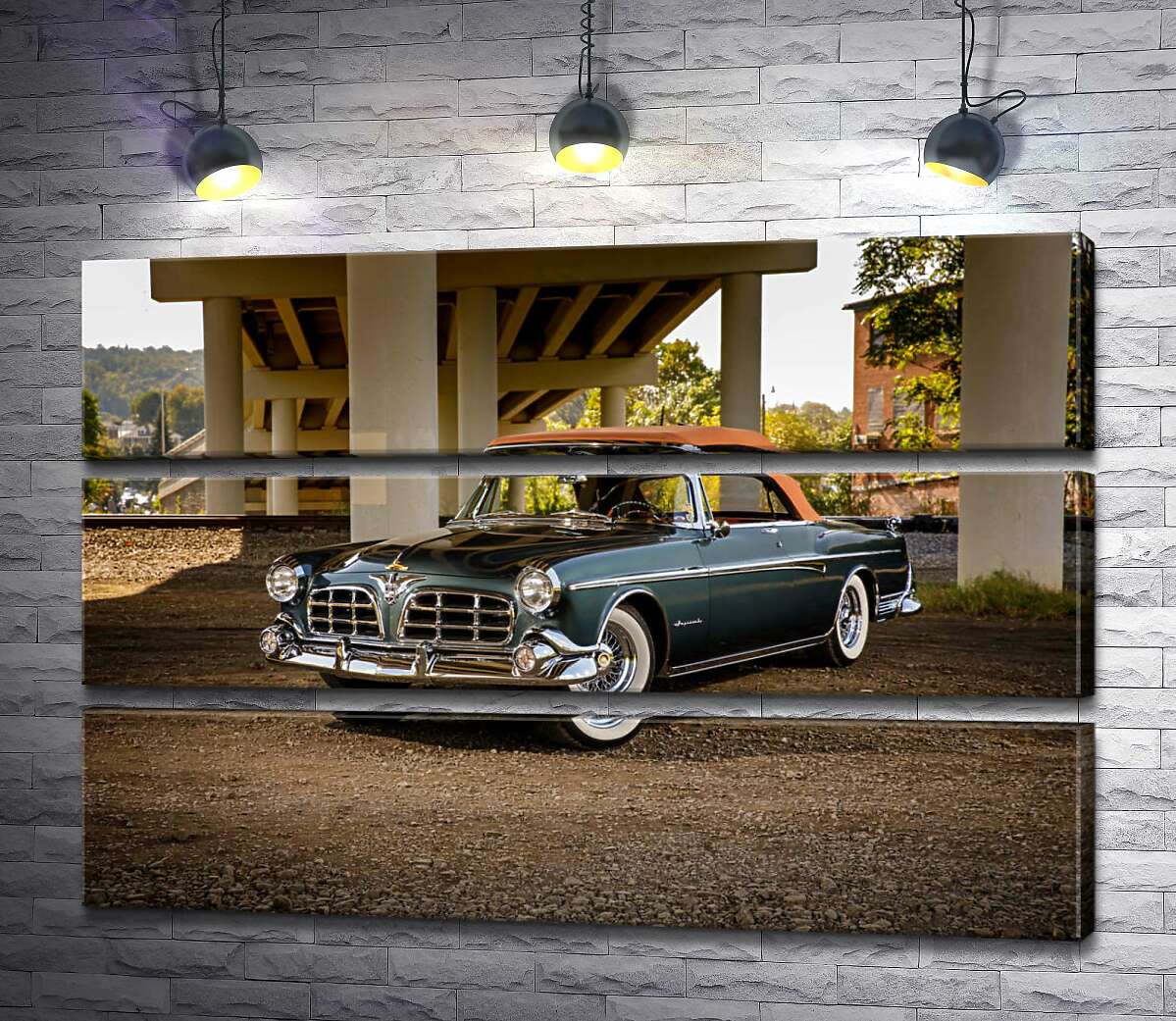

Модульная картина ArtPoster Темный автомобиль кабриолет Chrysler 1955 стоит в тени моста 130x87 см Модуль №13