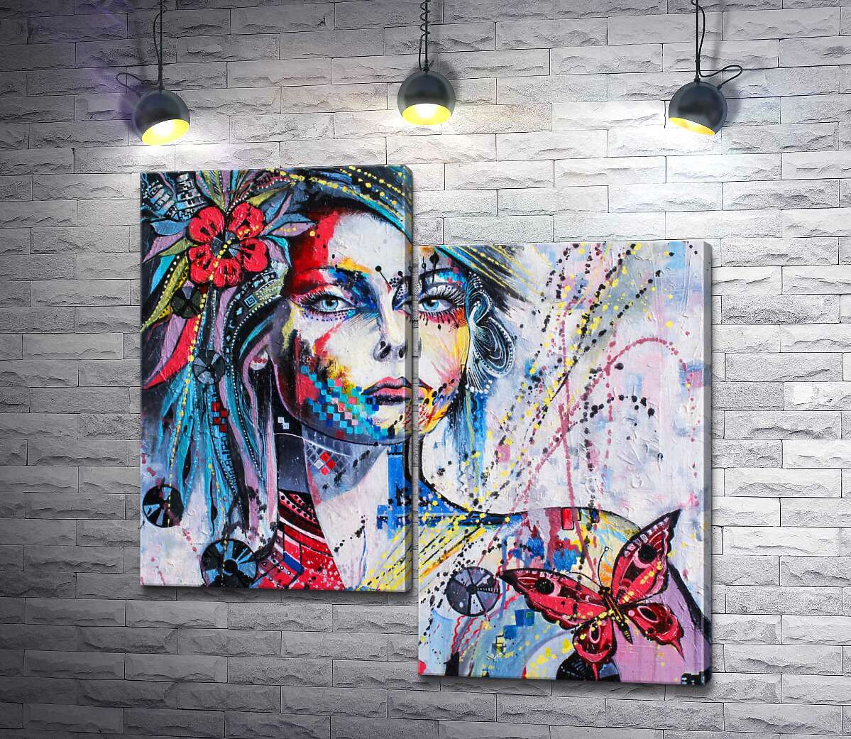 

Модульная картина ArtPoster Спокойное выражение лица девушки, украшенной пестрыми узорами 130x128 см Модуль №5