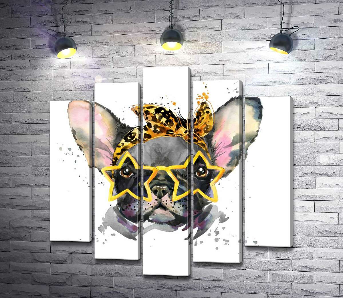 

Модульная картина ArtPoster Стильный черный бульдог с повязкой и очками 130x132 см Модуль №26