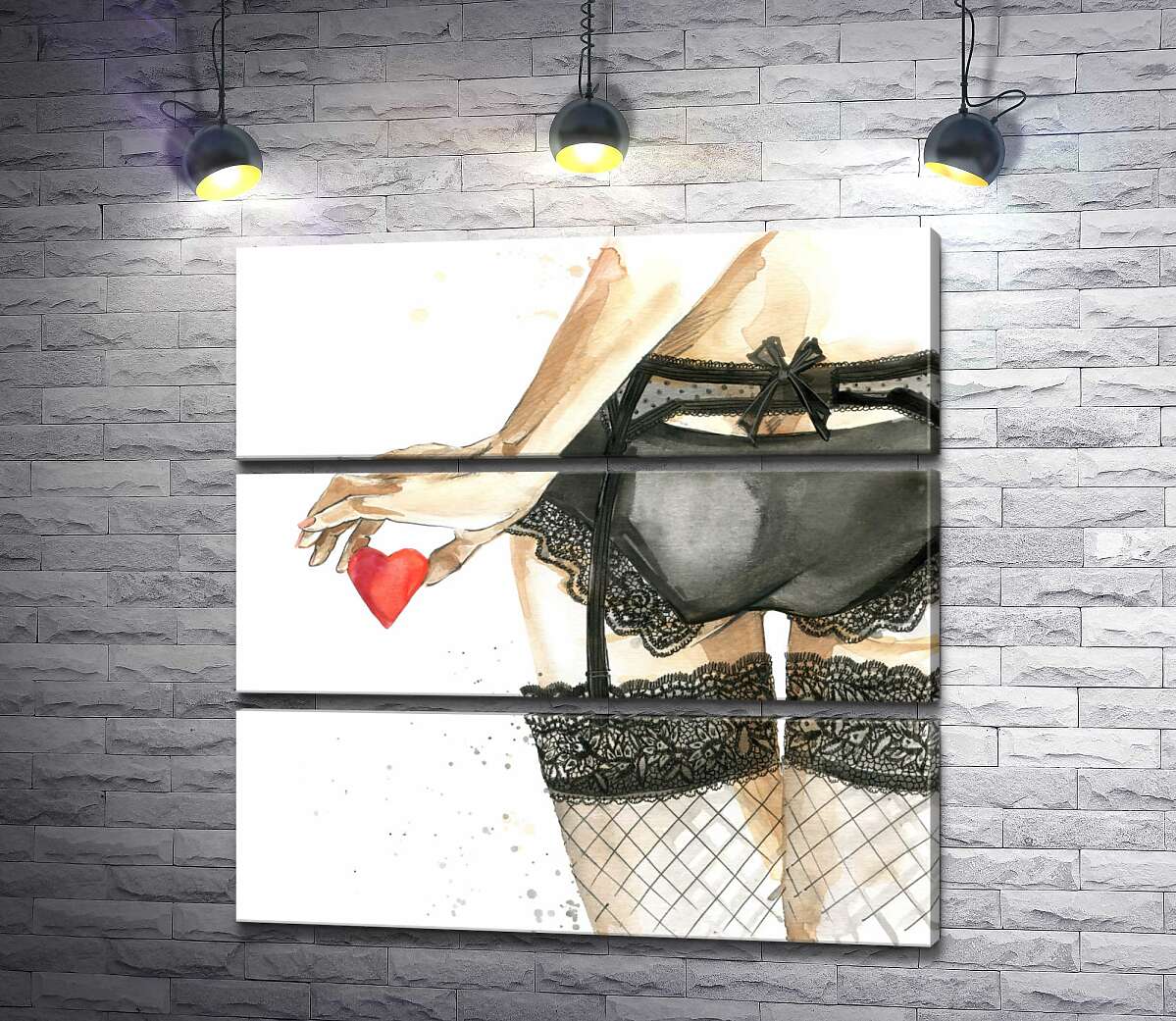 

Модульная картина ArtPoster Соблазнительный силуэт девушки в ажурном белье и сердцем в руке 130x132 см Модуль №13