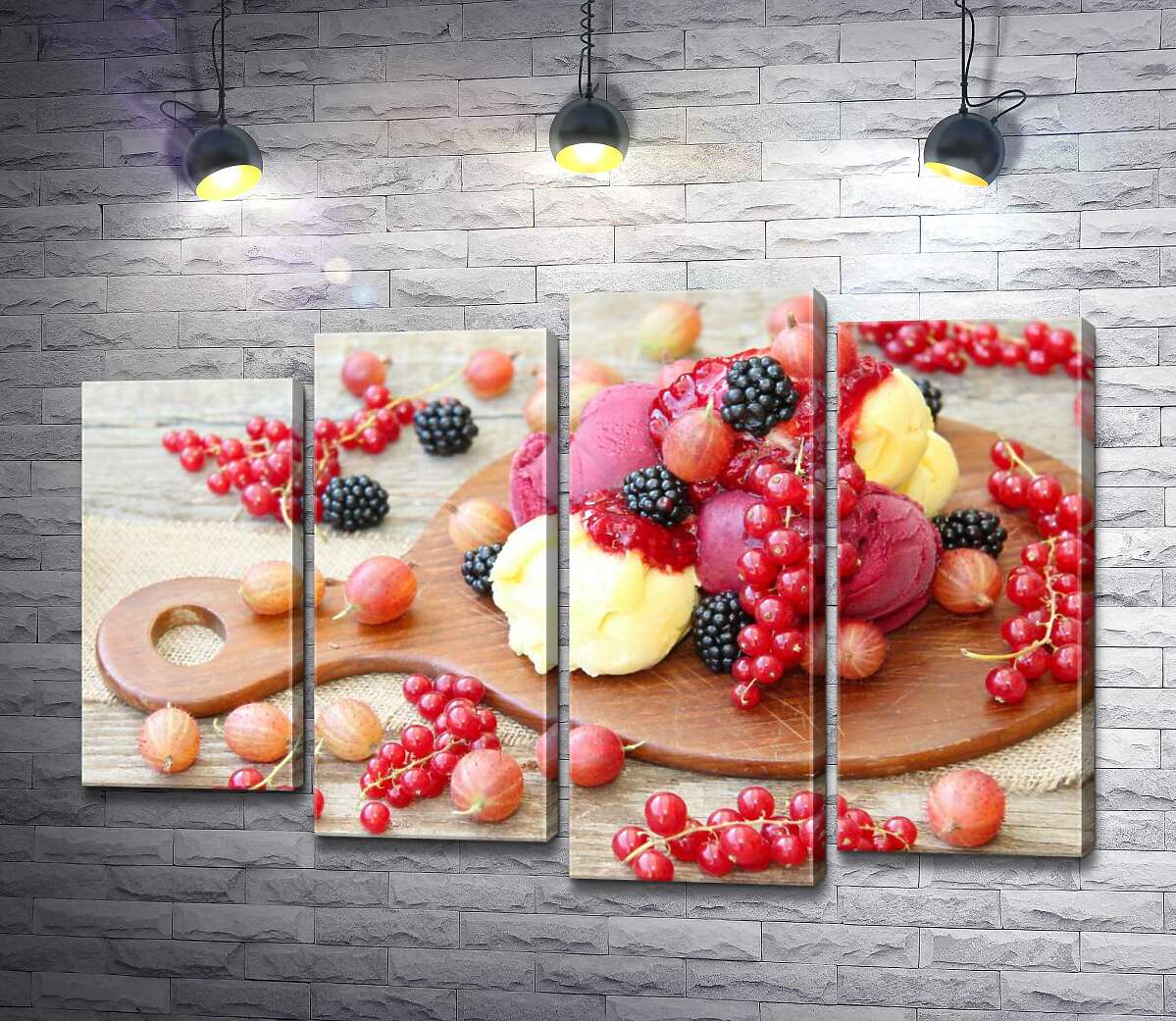 

Модульная картина ArtPoster Сладкие шарики ванильного и малинового мороженого с легкой кислинкой ягод 132x89 см Модуль №21