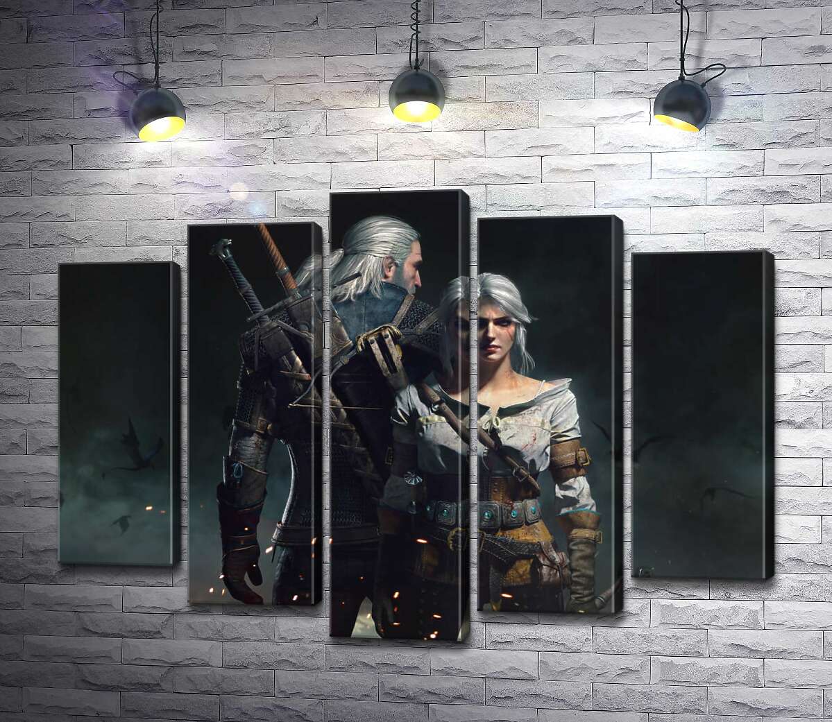 

Модульная картина ArtPoster Смелые герои игры "Ведьмак" : Геральт и Цири 130x98 см Модуль №26