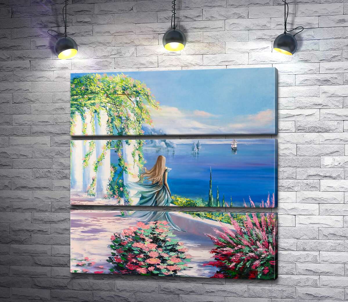 

Модульная картина ArtPoster Силуэт девушки, которая смотрит на море из сада 130x132 см Модуль №13