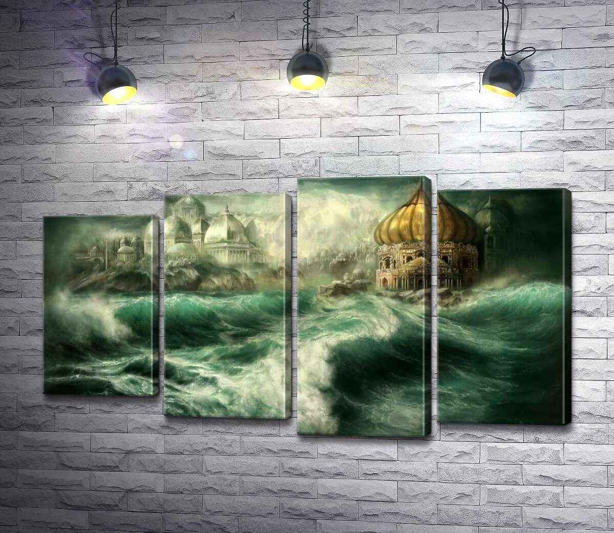 

Модульная картина ArtPoster Сказочный дворец возникает среди штормовых волн 100x58 см Модуль №21