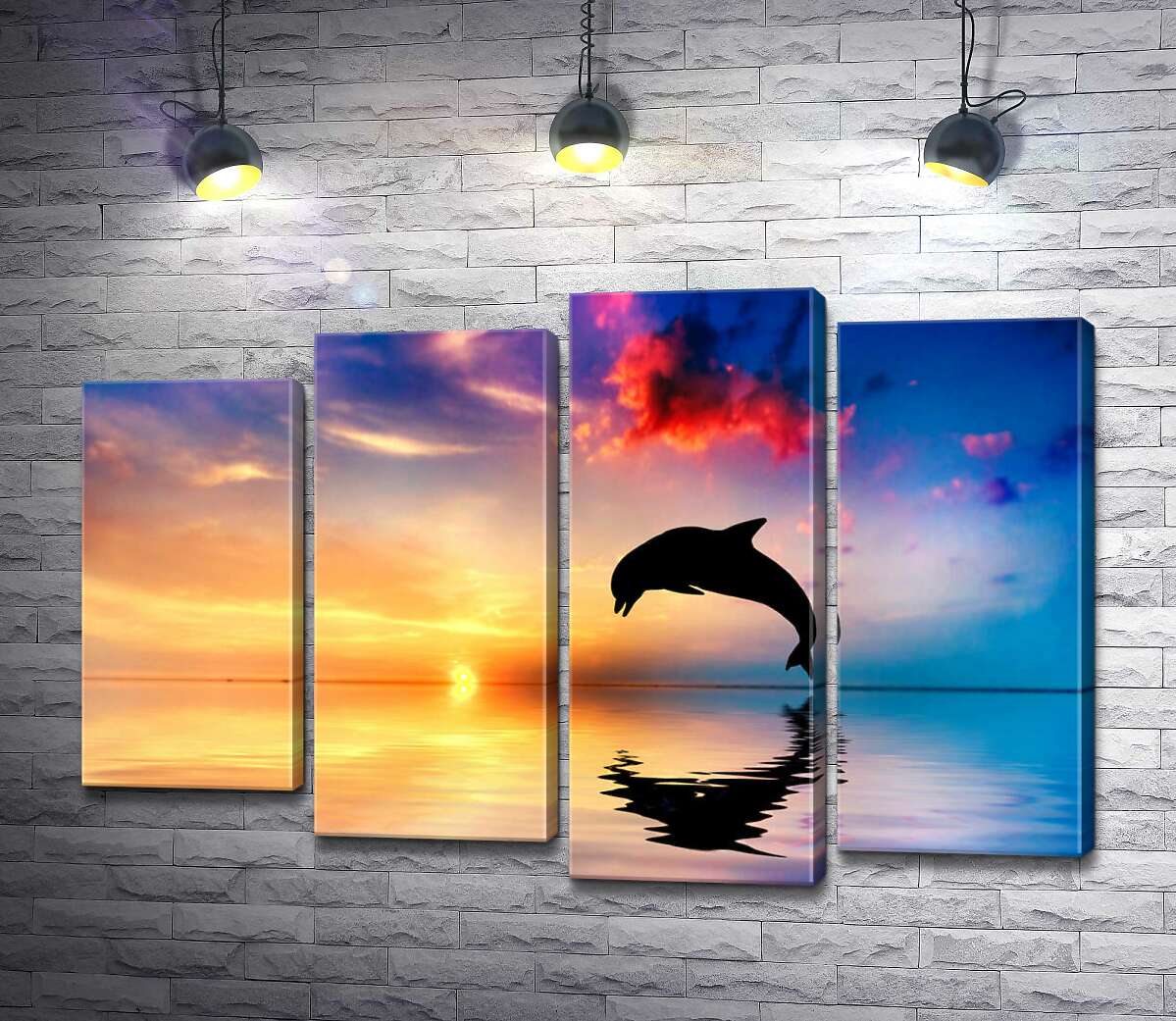 

Модульная картина ArtPoster Силуэт дельфина на поверхности вечернего океана 132x89 см Модуль №21